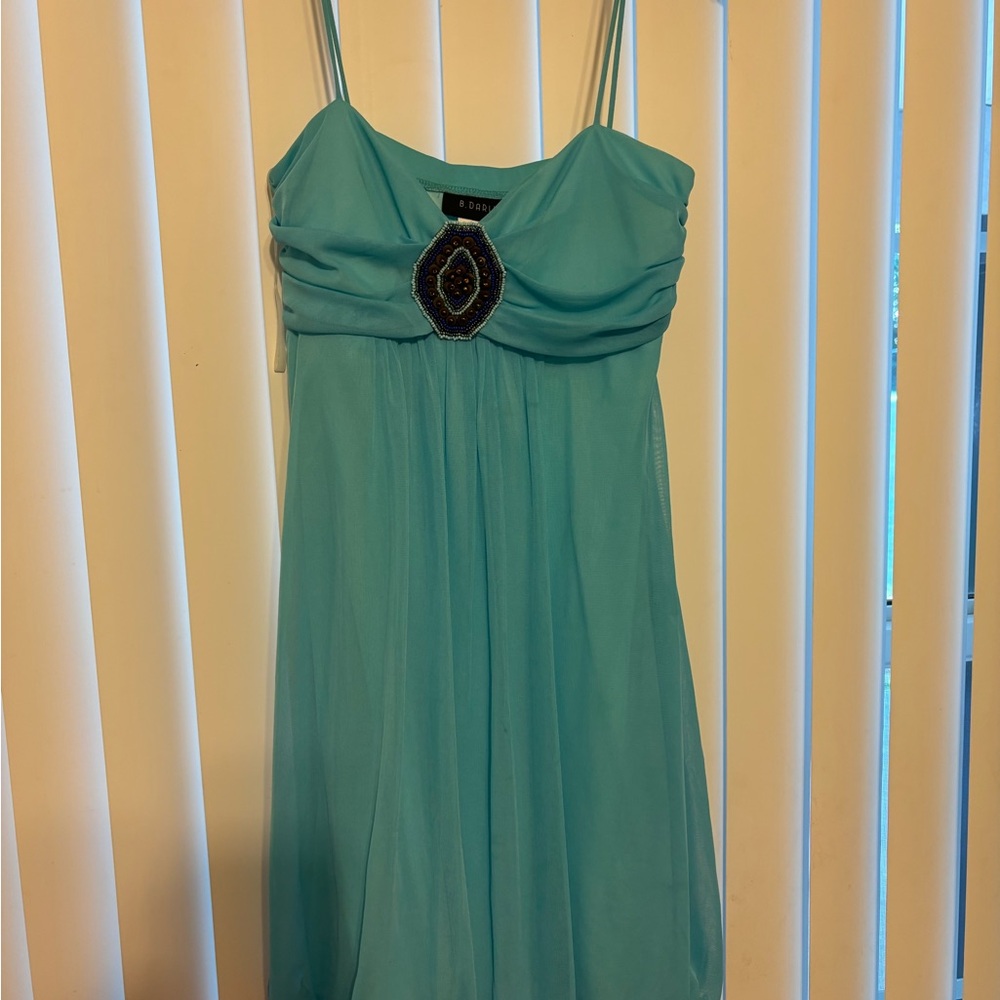 B Darlin Turquoise Strapless Dress with Embellishment
